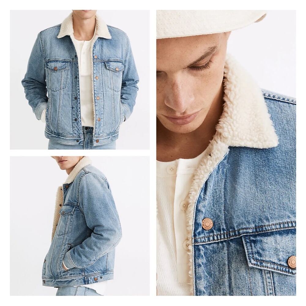 Denim Jacket Sherpa Madewell in Eaves Wash Men's XS - Picture 10 of 10